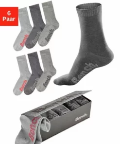 Bench. Socken (Box, 6-Paar) mit verschiedenfarbigen Logos Schwarz, Jeans-meliert, Grau-meliert -Bench Verkaufsgeschäft 16788754