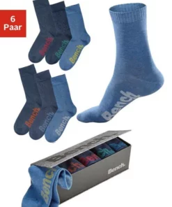 Bench. Socken (Box, 6-Paar) mit verschiedenfarbigen Logos Schwarz, Jeans-meliert, Grau-meliert -Bench Verkaufsgeschäft 16790018