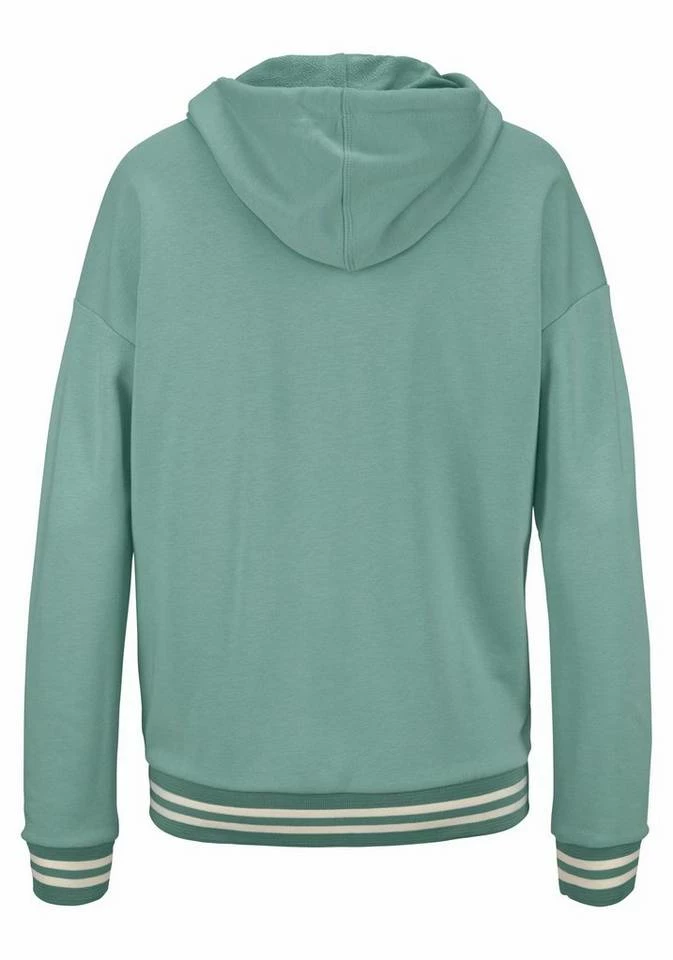 Bench. Kapuzensweatjacke mit gestreiften Bündchen und Glanzprint Grau-meliert, Apricot, Mint 4 Bench. Kapuzensweatjacke mit gestreiften Bündchen und Glanzprint Grau-meliert, Apricot, Mint – Bild 4