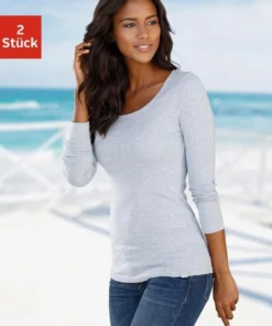 Bench. Langarmshirt (2er-Pack) besonders lang geschnitten und aus weicher Feinripp-Qualität Schwarz | grau-meliert, Schwarz | wei&szlig; -Bench Verkaufsgeschäft 25103015