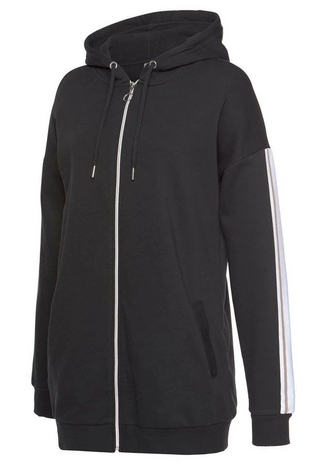 Bench. Kapuzensweatjacke in langer Form mit Zipper Camelfarben-weiß, Schwarz-weiß 4 Bench. Kapuzensweatjacke in langer Form mit Zipper Camelfarben-weiß, Schwarz-weiß – Bild 4