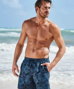 Bench. Badeshorts Neon-orange-bedruckt, Marine-bedruckt