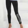 Bench. Leggings mit Logodruck in Metalloptik Schwarz, Grau-meliert