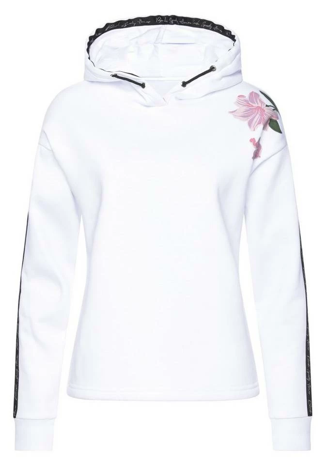 Bench. Hoodie mit bedrucktem Tape und Blumenprint Weiß, Schwarz, Rauchrosa 2 Bench. Hoodie mit bedrucktem Tape und Blumenprint Weiß, Schwarz, Rauchrosa – Bild 2