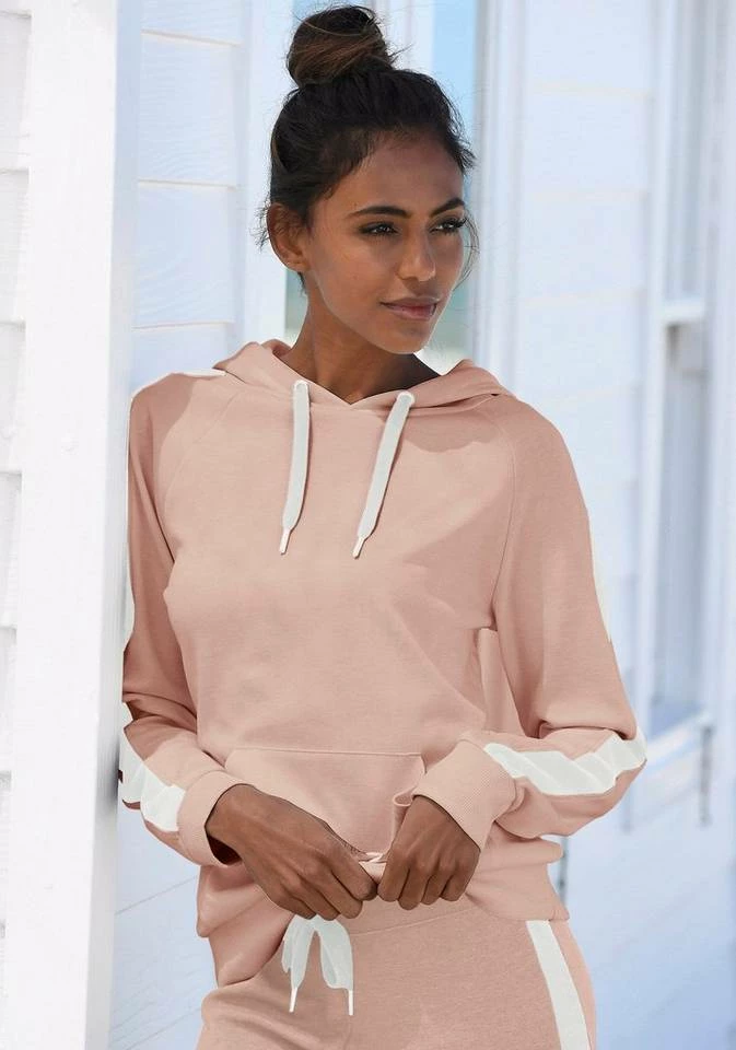 Bench. Kapuzensweatshirt mit Seitenstreifen und Kängurutasche Schwarz-weiß, Nude-weiß, Stone-weiß 1 Bench. Kapuzensweatshirt mit Seitenstreifen und Kängurutasche Schwarz-weiß, Nude-weiß, Stone-weiß